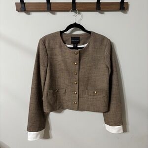 Christian Lacroix Lined Plaid Brown Blazer with Gold Tone Buttons
